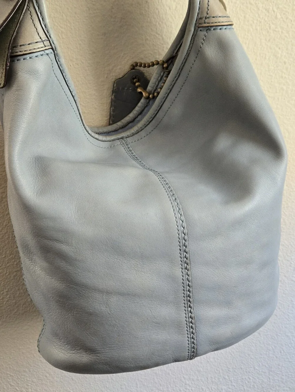 Coach 11422 Bleecker Tattersall Hobo Bag Duffle Purse Blue Leather Bleeker